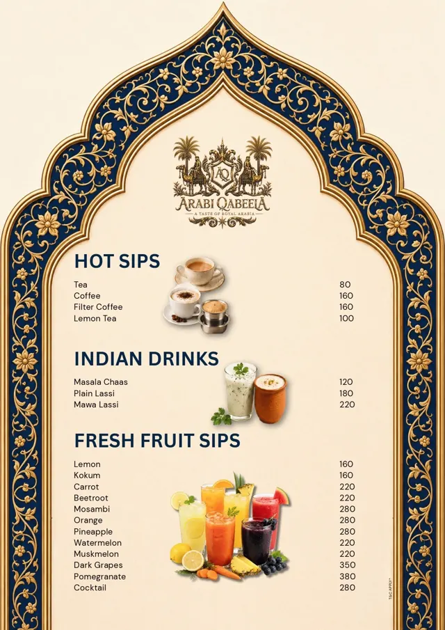 Food menu — Hot Sips, Indian Drinks & Fresh Fruit Sips