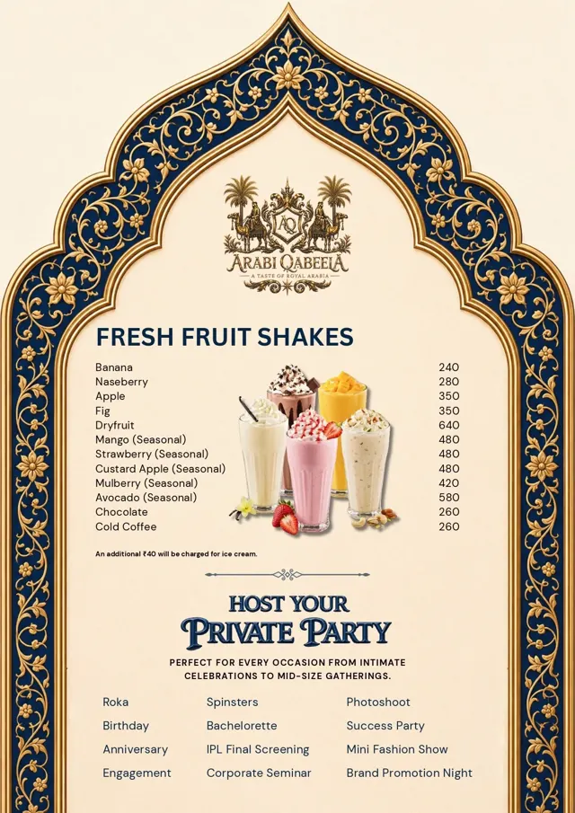 Food menu — Fresh Fruit Shakes & Private Party
